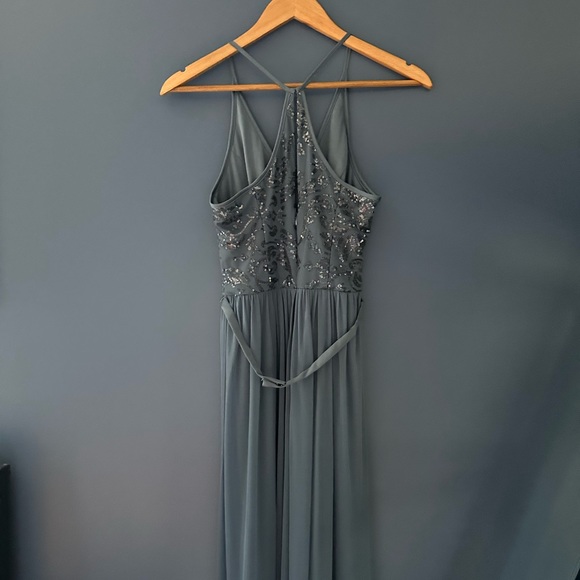 NWT 0 Slate / Dusty Blue Full Length Maxi Sequin Dress / Gown Bridesmaid / Prom - Picture 7 of 11